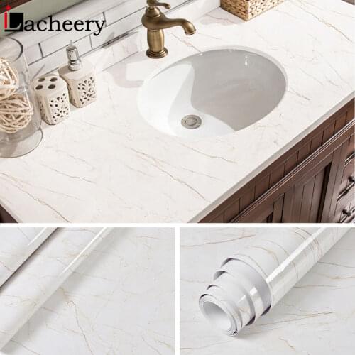 Glossy Marble Drawer Wallpaper Kitchen Cabinet Counter Wall Stickers Bathroom Sticker Self adhesive Contact Paper Room Decor DIY