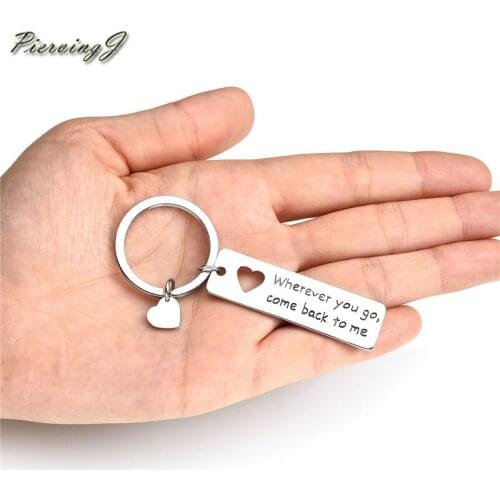 PiercingJ Boyfriend Gift Wherever You Go Come Back to Me Keychain Moving Away College Graduation Friends Gift Couple Jewelry