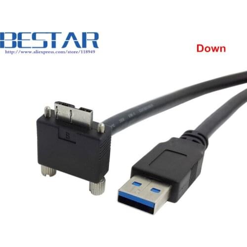 1m 3m 5m 3ft 10ft 16ft 90 Degree Down Angled Micro USB 3.0 B Screw Mount to USB 3.0 Data Cable for Point Grey Chameleon Camera