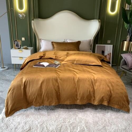 1000TC Egyptian Cotton Bedding set Gold Jacquard Duvet Cover Pillowcase Flat/Fitted Sheet With Rubber Queen King Size 4pcs