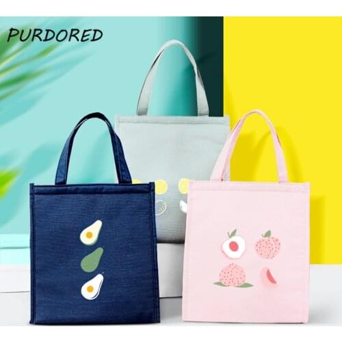 PURDORED 1 Pc Cartoon Fruit Lunch Bag Women Thermal Picnic Lunch Box Bag Insulation Bento Pouch Travel Food Fruit Organizer