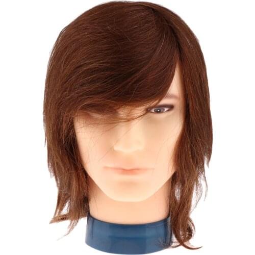 Human Hair Male Mannequin Head Hairdresser Training Manikin Cosmetology Doll Head for Hair Styling & Practice, Brown