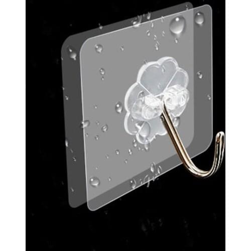 Wall Hooks Waterproof Oilproof Self Adhesive Transparent Reusable Seamless Hanging Hook for Kitchen Bathroom Office