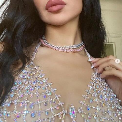 New 8mm Sparking 5A CZ Necklace Square Pink Zircon Tennis Chain Choker Ice Out Bling CZ Charm Hip Hop Fashion Women Jewelry