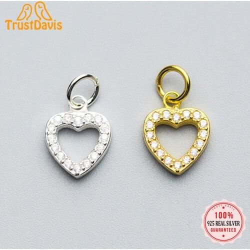 TrustDavis Real 925 Sterling Silver Fashion Sweet Romantic Heart Shiny CZ Charm Pendant Handmade DIY Accessories Jewelry DZ311