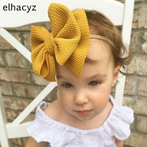 NEW Baby Big 6'' Waffle Hair Bow Nylon Headband Girls Kids Soft Elastic Nylon Bullet Fabric Headbands Hair Band Hair Accessories