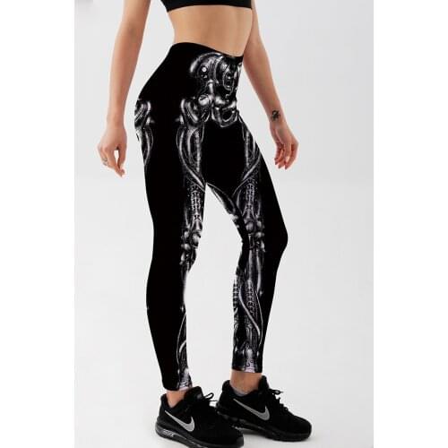 Drop ship High quality leggings women Slim fashion Mechanical Bones Black Leggings digital print skull leggings plus size