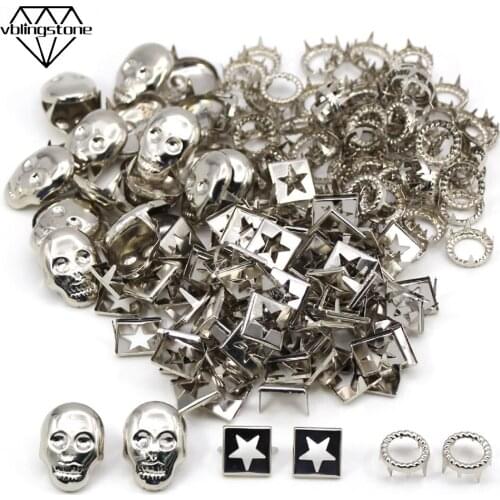 1000Pcs Sliver Rivets Skull/Star/Round Shape Studs Metal Claws Rivet For Clothes/Shoes/Hat Punk Rock Accessories Leather Crafts