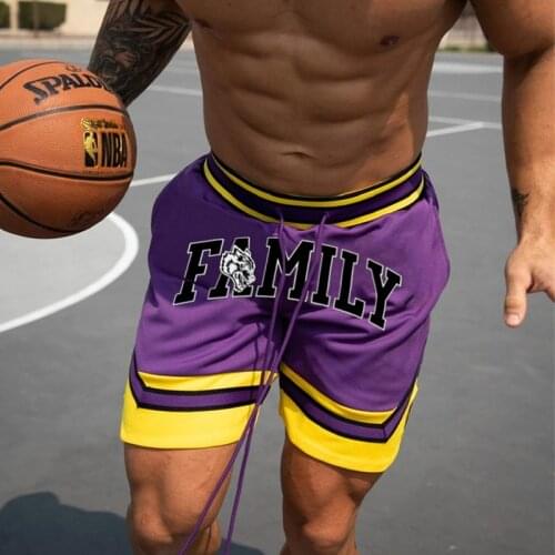 Summer Sports Shorts Mens Bodybuilding Gym Fitness Training Shorts Mens Mesh Breathable Sports Purple Knee-Length Shorts