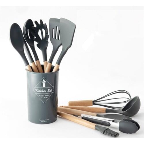 Silicone Cooking Utensils 9/11Pcs Kitchen Utensil Set Non-stick Spatula Wooden Handle with Storage Box Kitchen Tools Kitchenware