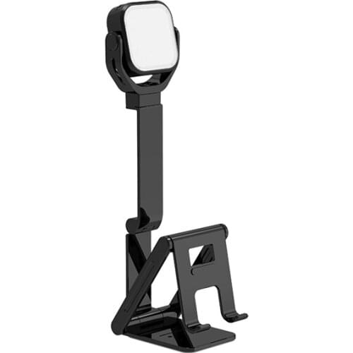 Foldable Mobile Phone Holder with Fill Light Adjustable Smartphone Dask Holder for Live Broadcast Video Photography