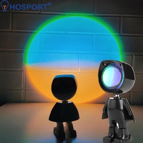USB Robot Sky Dawn Sunset Light Rainbow Projection Photograph Robot Breaking Dawn Night Light Atmosphere Coastline Lighting Lamp