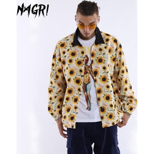 NAGRI Autumn Winter Daisy Windbreake Jacket Men Hip-hop Streetwear Trench Coat Vintage Waterproof Cargo Bomber Jackets