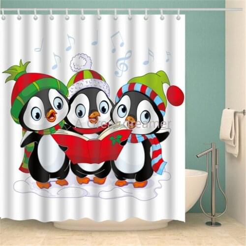 3d Printed Christmas Cute Shower Curtain Happy New Year Animal Waterproof Cartoon Curtains Shower Bathroom Decor Dropshipping