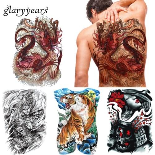 Glaryyears 20 Pieces/lot Big Large Full Back Tattoo Colored Temporary Body Chest Back Art Tattoo Tiger Dragon Totem Sticker Sexy