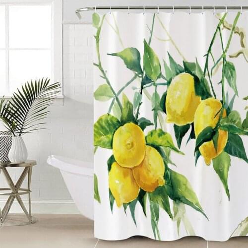 Lemon Watercolor Leaves Shower Curtains Waterproof Bathroom Curtain Frabic Polyester Bathroom Curtain with Hooks