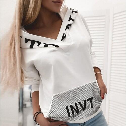 Elegant Women Letter Print Blouse Shirt 2020 Autumn Casual Long Sleeve Pullover Tops Ladies Winter Hooded Collar Kawaii Blusa