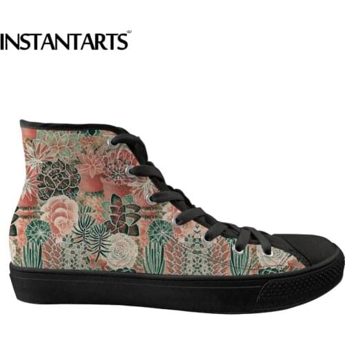 INSTANTARTS Womens Vulcanize Shoes Spring Female Flats Shoes Dreamy Succulents 3D Print Breathable High Top Canvas Sneakers
