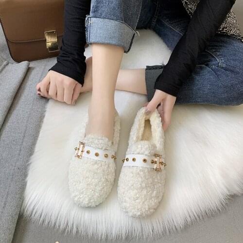 Mocasines Mujer 2019 Womens Loafers Fashion Peas Shoes Short Plush Women Shoes Female Wild Warm Cotton Shoes Women U16-48