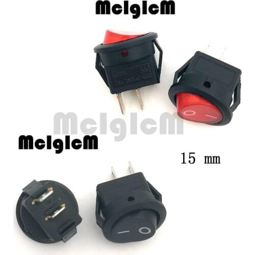 10pcs Rocker Switch 3A 250V AC SPST Snap in 2 pin ON-OFF 15mm Diameter Mini Round Black and Red Switches