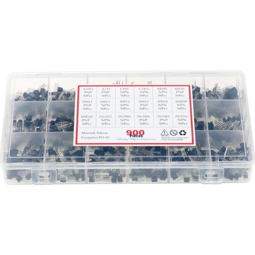 18Value 900pcs Bipolar Triode Transistor TO-92 A1015-2N5551 Box Kit