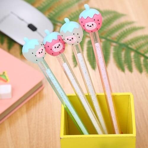 24 pcs Transparent Colorful Student Gel Pen Creative Fruit Piglet Cute Stationery Examination Gel Pen Factory Wholesale