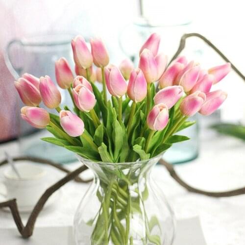 30PC PU Tulips Artificial Flowers Real Touch Artificiales Para Decora Mini Tulip for Home Wedding Decoration Flowers