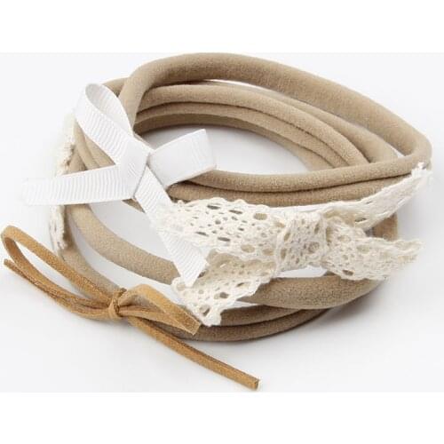4pcs/set Baby Girls Khaki Elastic Nylon Band with Bows Headband Traceless Newborn Hair Rope Headwear Toddler Hair Accessories