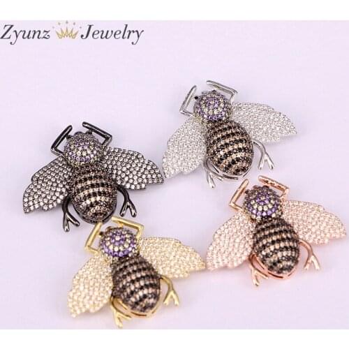 5PCS Micro Pave CZ Bee Pendants, Bee Crystal Insect Charm Connector Beads Fashion Jewelry
