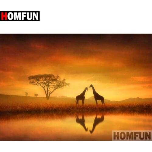 HOMFUN Full Square/Round Drill 5D DIY Diamond Painting "Giraffe at dusk" 3D Embroidery Cross Stitch 5D Home Decor Gift A17361