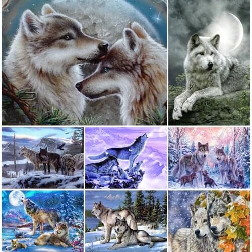 5D DIY Diamond Painting Animals Winter Wolf Kit Full Drill Square Embroidery Mosaic Art Picture of Rhinestones Decoration Gift