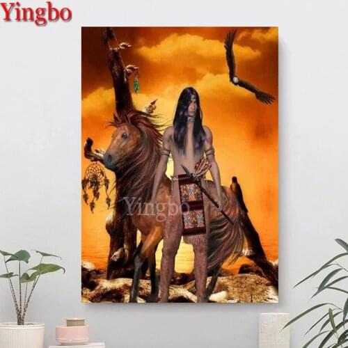 Diamond Painting Indians Hunter Horses Cross Stitch Diamond Embroidery Mosaic Kits 3D DIY Full Drill Drawing Home Art