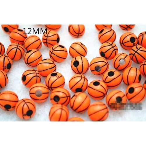 Free shipping 100pcs fashion Round Beads 12mm Orange Sparkling Basket Ball Pattern Acrylic Bracelet diy Accessories