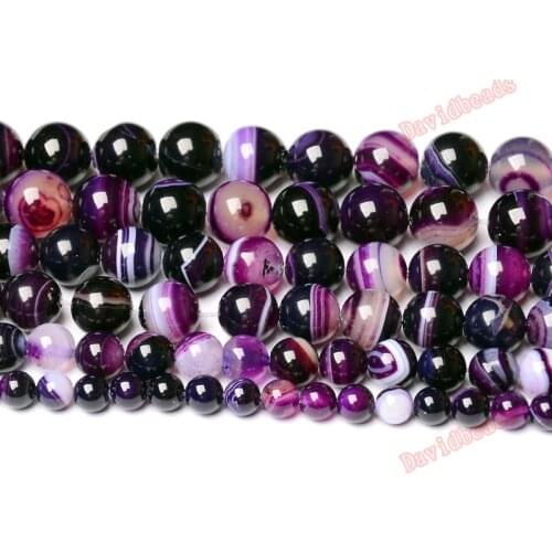 Free Shipping Natural Stone Purple Stripe Agat Round Loose Beads 4 6 8 10 12MM Pick Size For Jewelry Making DIY