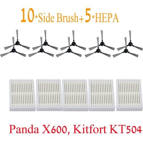 15pcs/lot Side Brush*10+HEPA Filter*5 for Panda X600 pet Kitfort KT504 Robotic Robot Vacuum Cleaner Parts