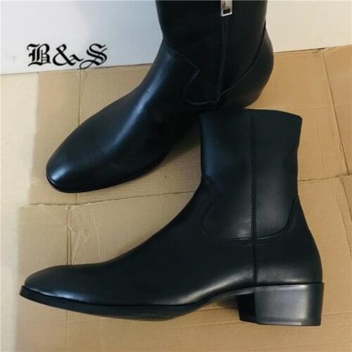 Black& Street high end Handmade Customized Slim Fit waytt Zipper Boots wedge classic new designer Boots