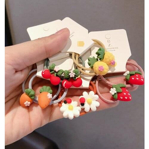 2PCS New Fruit Flowers Cute Princess Headwear Kids Elastic Hair Bands Cartoon Children Ropes Girls Accessories Baby Headdress