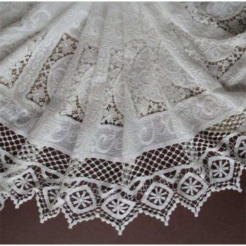 Bilateral symmetry high quality off white cotton cloth embroidery lace fabrics skin-friendly soft summer dress lace fabric