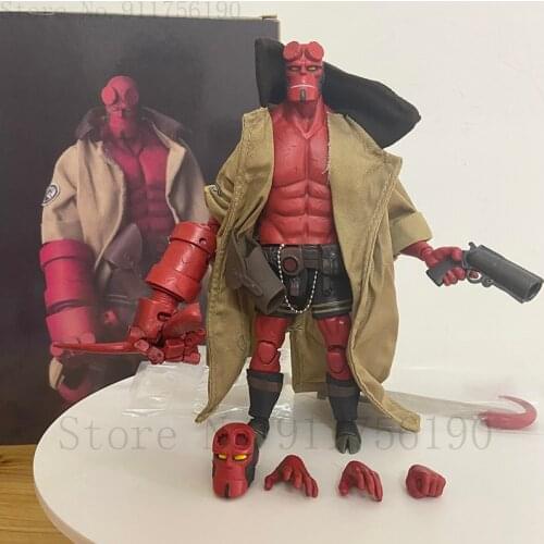 Mezco Hellboy Action Figure Real Clothes Can be Undress Hellboy PVC Action Figure Samaritan Model Toy Doll Christmas Gift 18cm