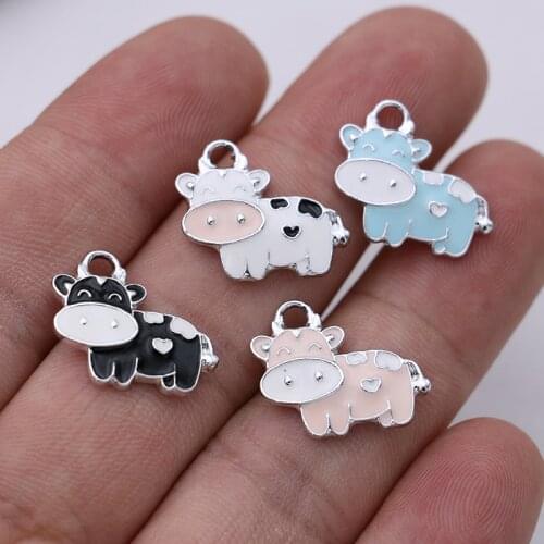 10PCS Enamel Pink Cow Charm Pendant Jewelry Making Bracelet Necklace DIY Earrings Accessories Craft