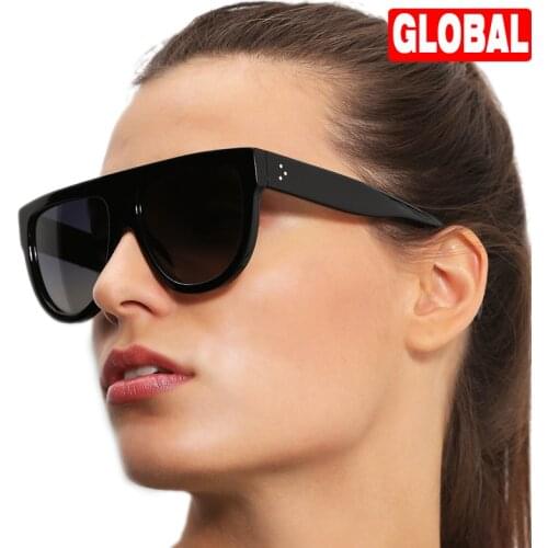 Flat Top Oversized Women Sunglasses Retro Shield Shape Luxy Brand Design Big Frame Rivet Shades Sunglasses Women UV400 Eyewear