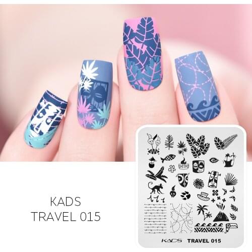 KADS Nail Stamping Plates Travel 015 Stainless Steel Stamp Templates Leaf Tropical Rainforest Line Printing Stencil Tool
