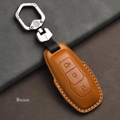Leather Car Key Cover Case For Ford Mondeo Ranger S C Max Explorer 5 Fiesta ST F15 Mk4 MK3 MK5 Ring Accessories Key Chain