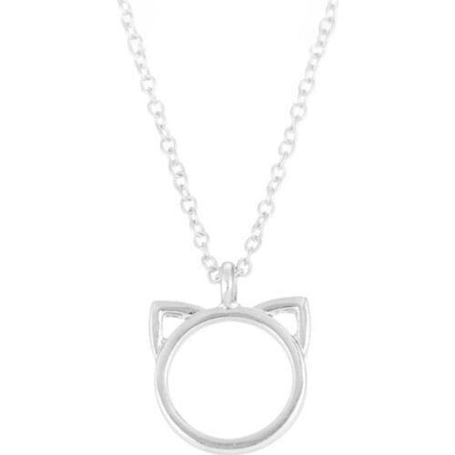 Hot style Alloy women Pendant Necklace Round Alloy Hollow Cat Ear Necklace Charm Animal Pendant Creative Necklace
