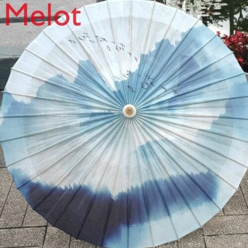 Ancient Style Oil Paper Umbrella Handmade Womens Rainproof and Sun Protection Blue Ink Practical Traditional Artistic