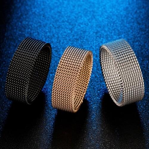 Men Women Titanium Steel Fashion Weave Braided Mesh Ring Engagement Wedding Promise Unisex Spring Deformation Rings