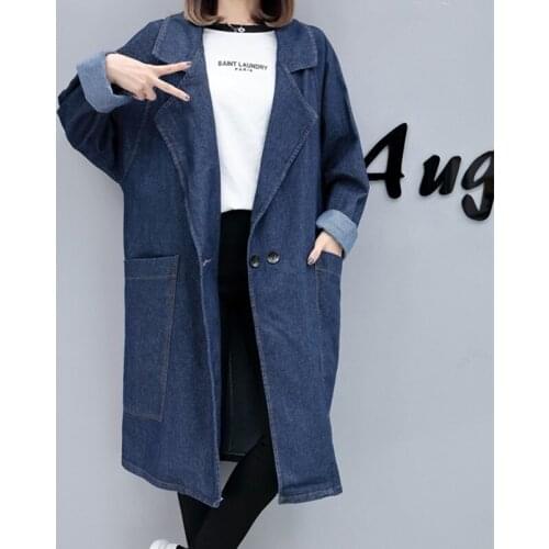 2020 new style spring autumn womens loose and comfortable medium long windbreaker female casual denim coat