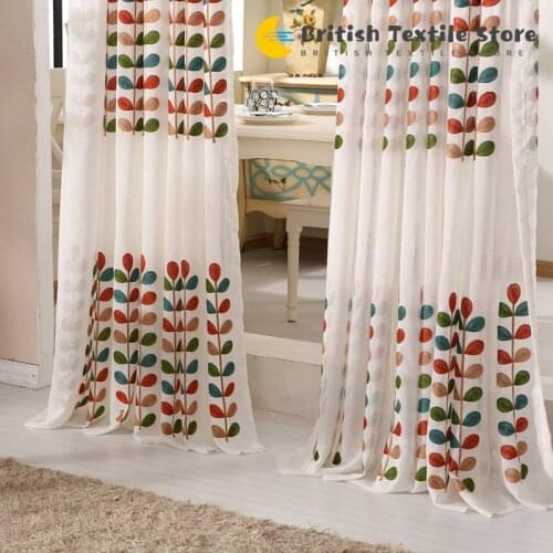 2021 New Customized Korean Pastoral Cotton Embroidery Color Leaf Curtain Gauze Curtains for Living Dining Room Bedroom