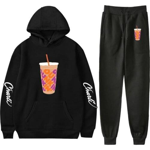 Ice Coffee Splatter Sweatshirt Two Piece Set Hoodies + Jogger Pants Charli Damelio Merch Men Womens Sets Plus Size