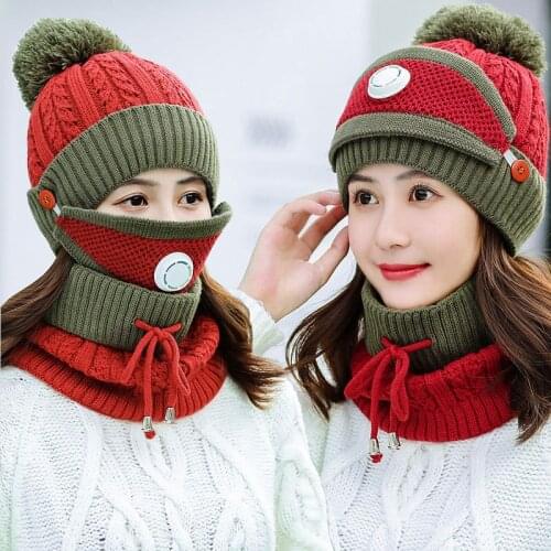 New Winter Women Lady Two Piece Set Casual Cotton Knitted Beanies Skullies Cap Thick Neck Warmer Scarf Set